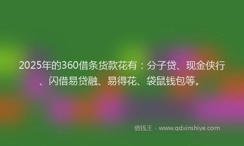2025年的360借条货款花有：分子贷、现金侠行、闪借易贷融、易得花、袋鼠钱包等。