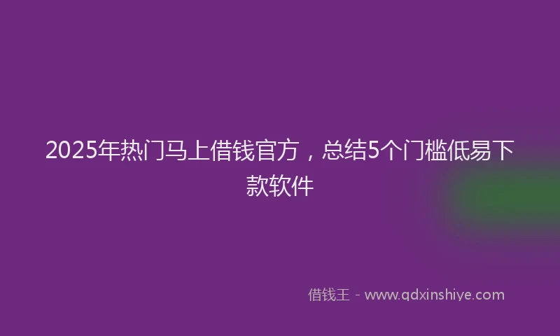 2025年热门马上借钱官方，总结5个门槛低易下款软件