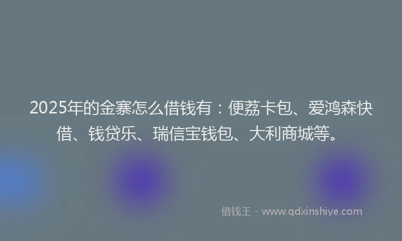 2025年的金寨怎么借钱有：便荔卡包、爱鸿森快借、钱贷乐、瑞信宝钱包、大利商城等。