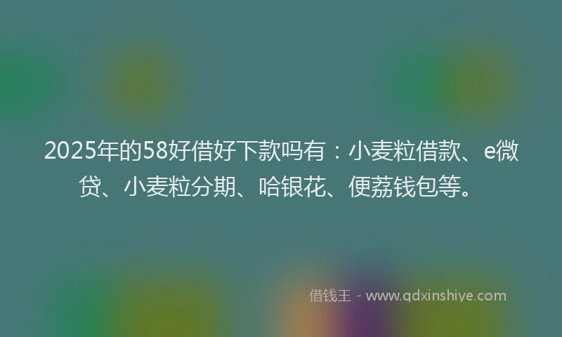2025年的58好借好下款吗有：小麦粒借款、e微贷、小麦粒分期、哈银花、便荔钱包等。