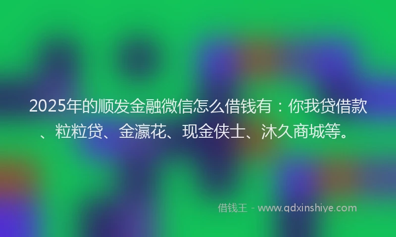 2025年的顺发金融微信怎么借钱有：你我贷借款、粒粒贷、金瀛花、现金侠士、沐久商城等。
