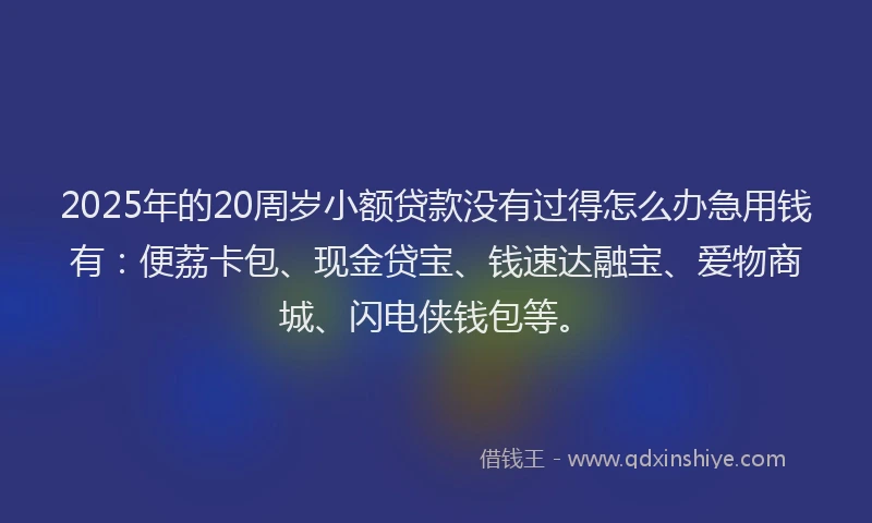 2025年的20周岁小额贷款没有过得怎么办急用钱有:便荔卡包、现金贷宝、钱速达融宝、爱物商城、闪电侠钱包等。
