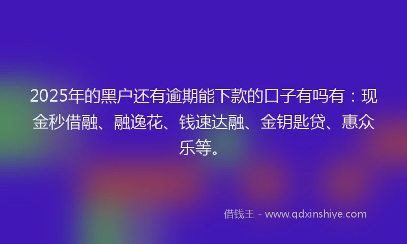 2025年的黑户还有逾期能下款的口子有吗有：现金秒借融、融逸花、钱速达融、金钥匙贷、惠众乐等。