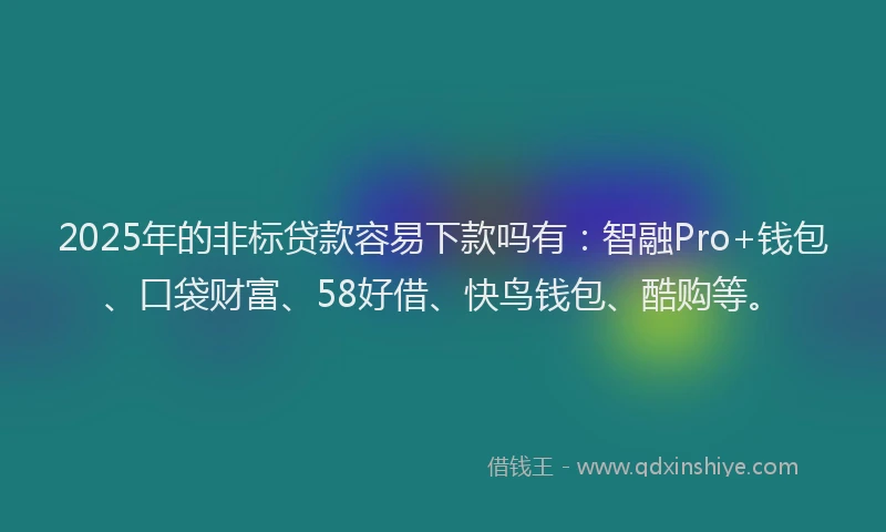 2025年的非标贷款容易下款吗有:智融Pro+钱包、口袋财富、58好借、快鸟钱包、酷购等。