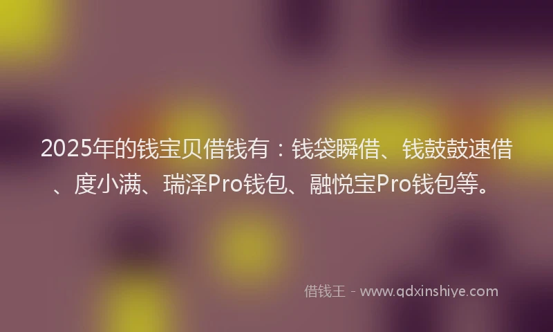2025年的钱宝贝借钱有：钱袋瞬借、钱鼓鼓速借、度小满、瑞泽Pro钱包、融悦宝Pro钱包等。