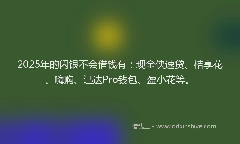 2025年的闪银不会借钱有:现金侠速贷、桔享花、嗨购、迅达Pro钱包、盈小花等。