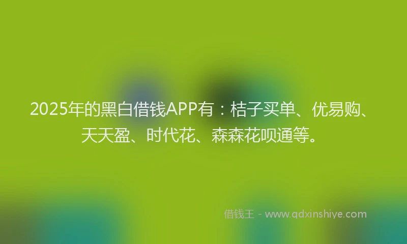 2025年的黑白借钱APP有：桔子买单、优易购、天天盈、时代花、森森花呗通等。