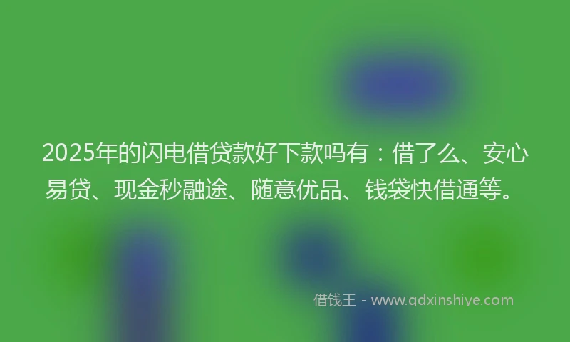 2025年的闪电借贷款好下款吗有：借了么、安心易贷、现金秒融途、随意优品、钱袋快借通等。