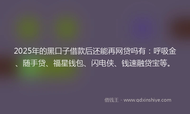 2025年的黑口子借款后还能再网贷吗有：呼吸金、随手贷、福星钱包、闪电侠、钱速融贷宝等。