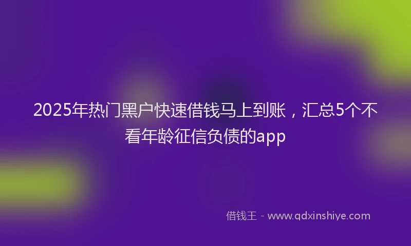 2025年热门黑户快速借钱马上到账，汇总5个不看年龄征信负债的app