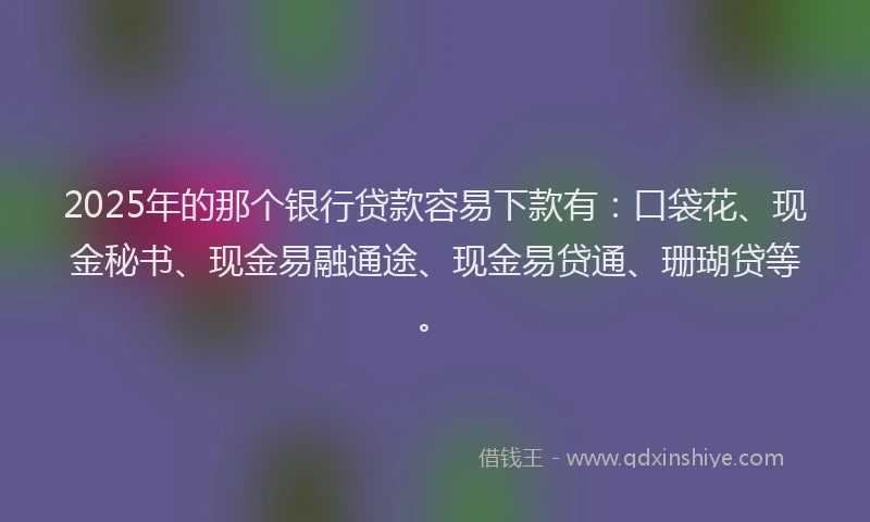 2025年的那个银行贷款容易下款有：口袋花、现金秘书、现金易融通途、现金易贷通、珊瑚贷等。