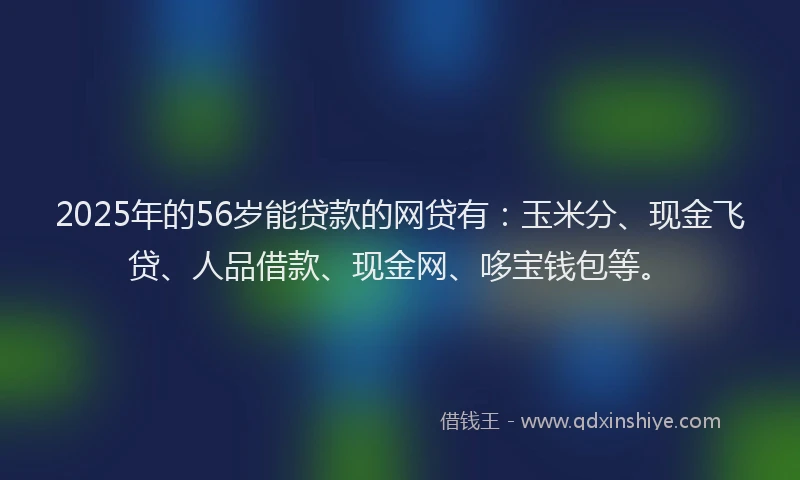 2025年的56岁能贷款的网贷有：玉米分、现金飞贷、人品借款、现金网、哆宝钱包等。