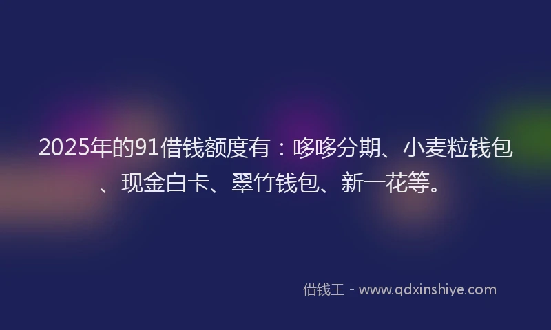 2025年的91借钱额度有：哆哆分期、小麦粒钱包、现金白卡、翠竹钱包、新一花等。