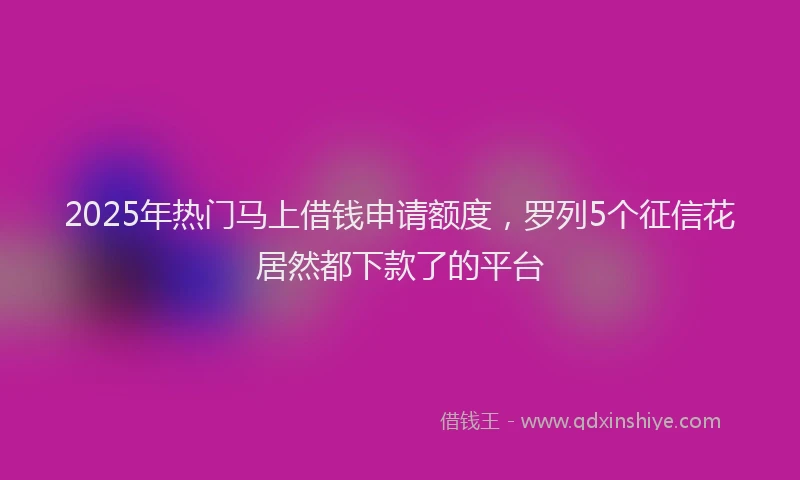 2025年热门马上借钱申请额度，罗列5个征信花居然都下款了的平台