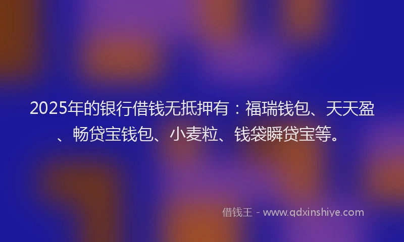 2025年的银行借钱无抵押有：福瑞钱包、天天盈、畅贷宝钱包、小麦粒、钱袋瞬贷宝等。