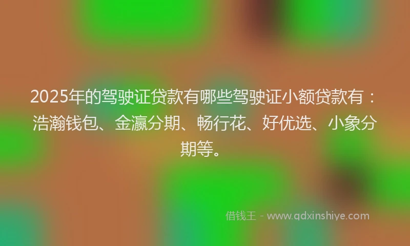 2025年的驾驶证贷款有哪些驾驶证小额贷款有：浩瀚钱包、金瀛分期、畅行花、好优选、小象分期等。