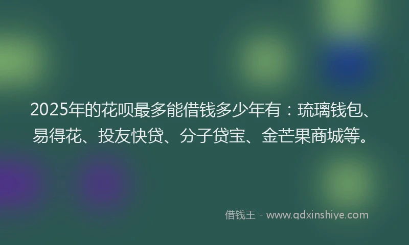 2025年的花呗最多能借钱多少年有：琉璃钱包、易得花、投友快贷、分子贷宝、金芒果商城等。