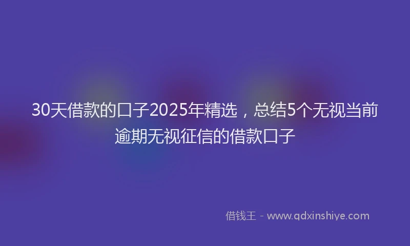 30天借款的口子2025年精选，总结5个无视当前逾期无视征信的借款口子