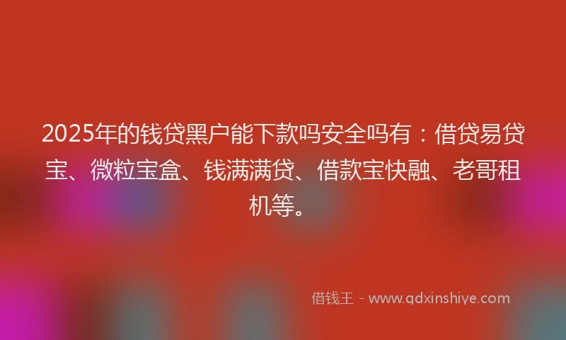 2025年的钱贷黑户能下款吗安全吗有:借贷易贷宝、微粒宝盒、钱满满贷、借款宝快融、老哥租机等。
