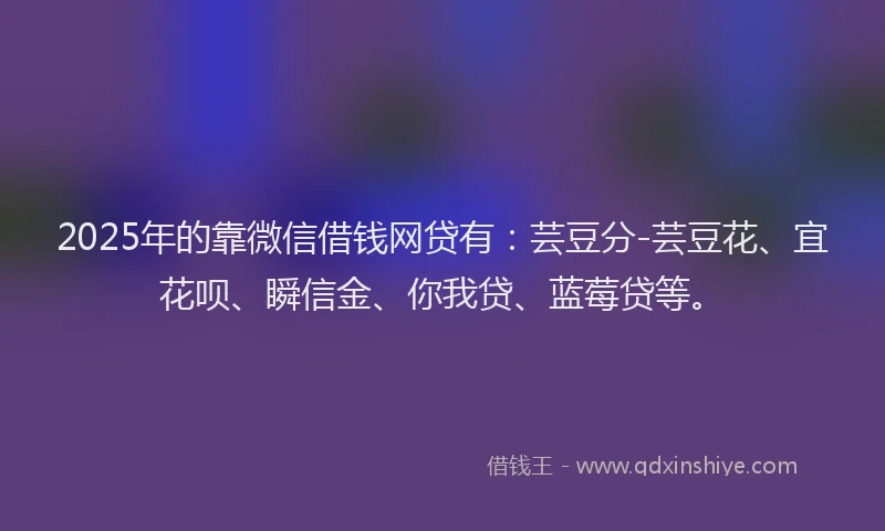 2025年的靠微信借钱网贷有：芸豆分-芸豆花、宜花呗、瞬信金、你我贷、蓝莓贷等。