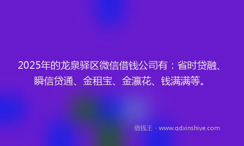2025年的龙泉驿区微信借钱公司有：省时贷融、瞬信贷通、金租宝、金瀛花、钱满满等。
