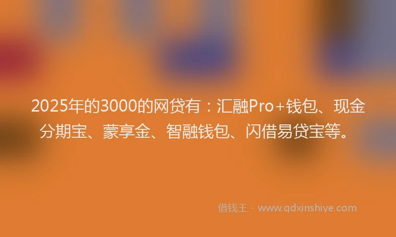 2025年的3000的网贷有：汇融Pro+钱包、现金分期宝、蒙享金、智融钱包、闪借易贷宝等。