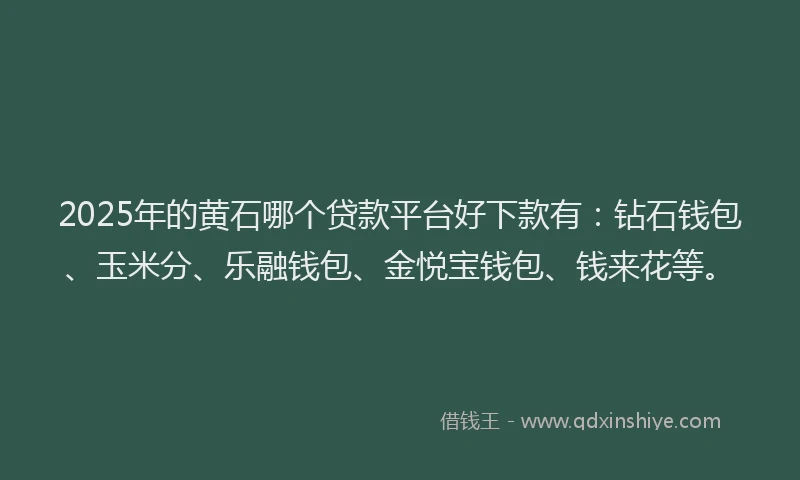2025年的黄石哪个贷款平台好下款有：钻石钱包、玉米分、乐融钱包、金悦宝钱包、钱来花等。