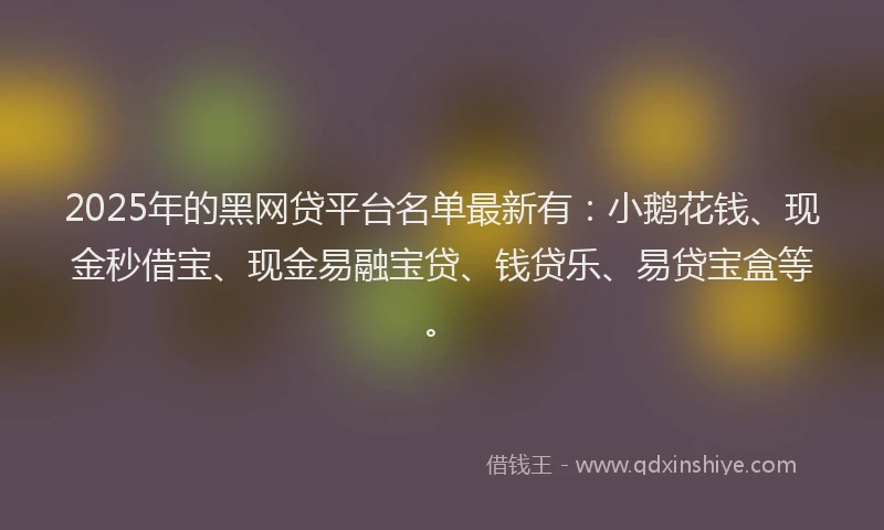 2025年的黑网贷平台名单最新有：小鹅花钱、现金秒借宝、现金易融宝贷、钱贷乐、易贷宝盒等。