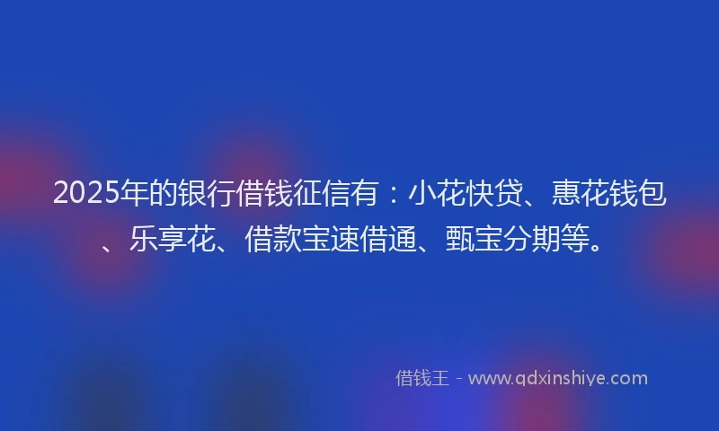 2025年的银行借钱征信有：小花快贷、惠花钱包、乐享花、借款宝速借通、甄宝分期等。