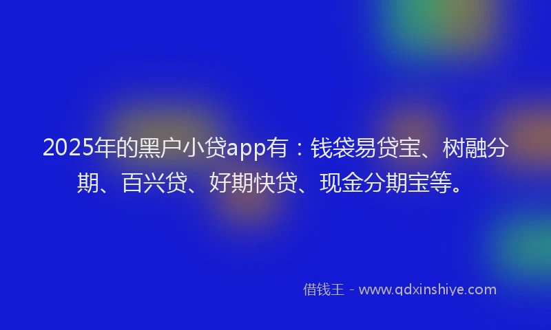 2025年的黑户小贷app有：钱袋易贷宝、树融分期、百兴贷、好期快贷、现金分期宝等。