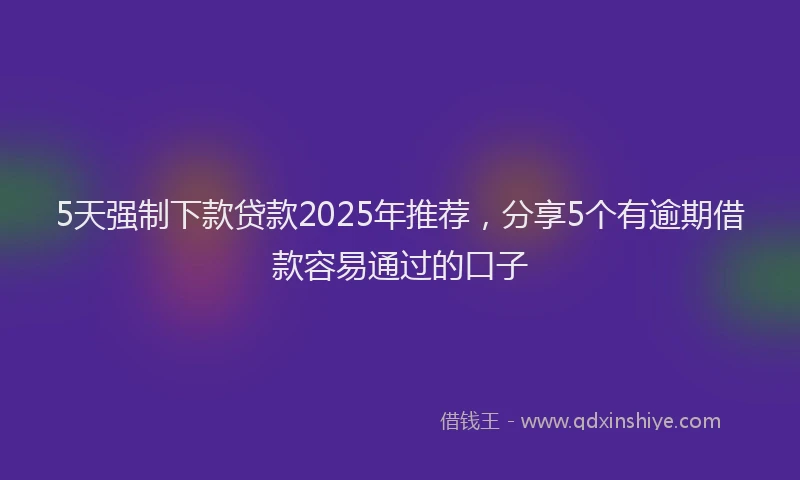 5天强制下款贷款2025年推荐，分享5个有逾期借款容易通过的口子