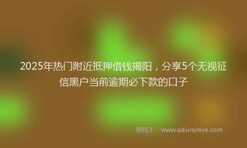 2025年热门附近抵押借钱揭阳，分享5个无视征信黑户当前逾期必下款的口子