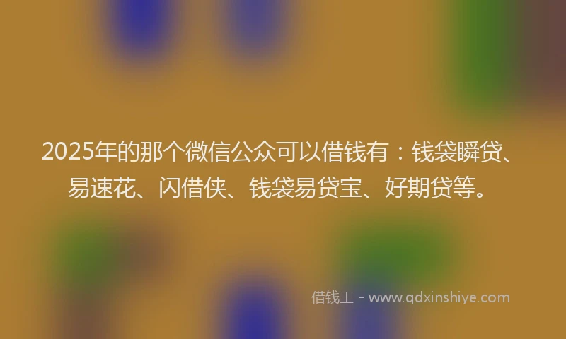 2025年的那个微信公众可以借钱有：钱袋瞬贷、易速花、闪借侠、钱袋易贷宝、好期贷等。