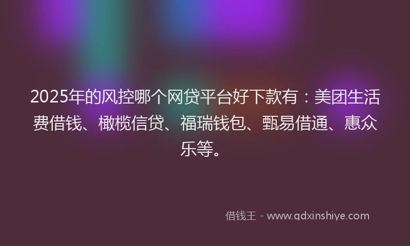 2025年的风控哪个网贷平台好下款有:美团生活费借钱、橄榄信贷、福瑞钱包、甄易借通、惠众乐等。