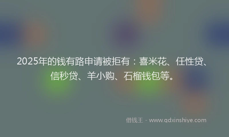 2025年的钱有路申请被拒有：喜米花、任性贷、信秒贷、羊小购、石榴钱包等。