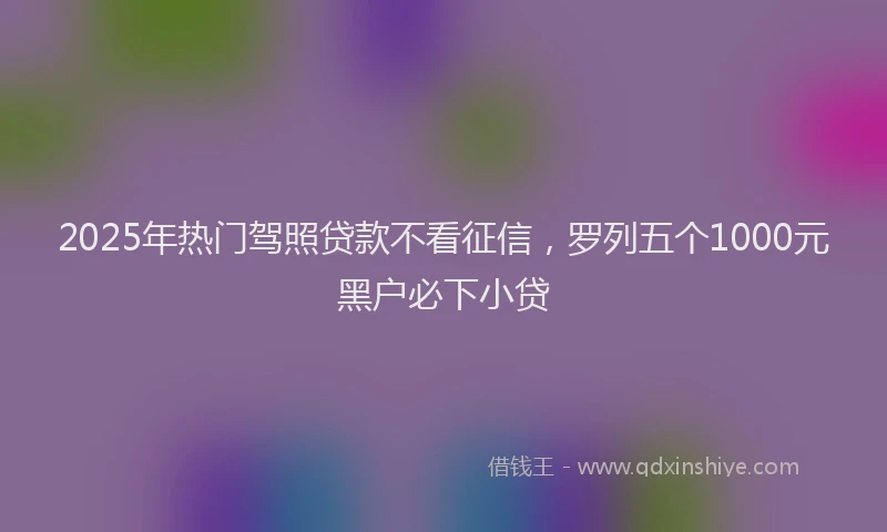 2025年热门驾照贷款不看征信，罗列五个1000元黑户必下小贷