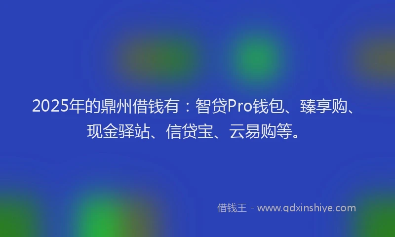2025年的鼎州借钱有：智贷Pro钱包、臻享购、现金驿站、信贷宝、云易购等。