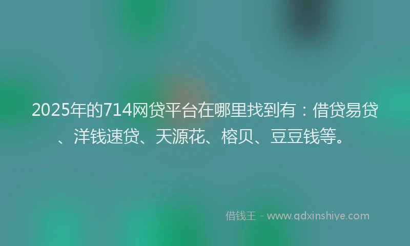 2025年的714网贷平台在哪里找到有：借贷易贷、洋钱速贷、天源花、榕贝、豆豆钱等。