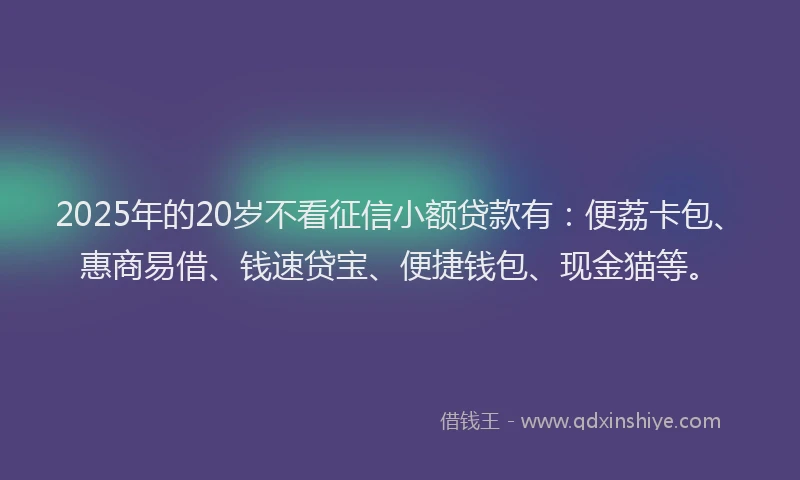 2025年的20岁不看征信小额贷款有:便荔卡包、惠商易借、钱速贷宝、便捷钱包、现金猫等。