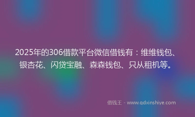 2025年的306借款平台微信借钱有：维维钱包、银杏花、闪贷宝融、森森钱包、只从租机等。