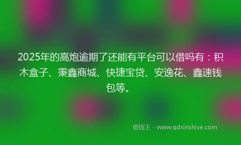 2025年的高炮逾期了还能有平台可以借吗有：积木盒子、秉鑫商城、快捷宝贷、安逸花、鑫速钱包等。