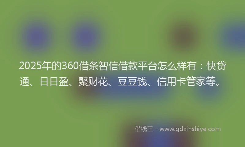 2025年的360借条智信借款平台怎么样有:快贷通、日日盈、聚财花、豆豆钱、信用卡管家等。