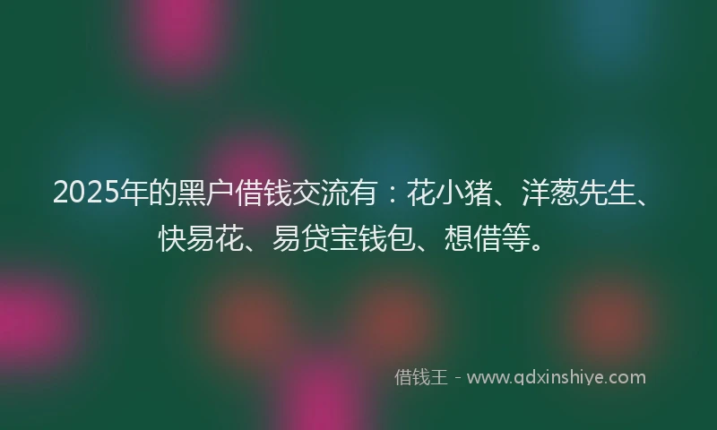 2025年的黑户借钱交流有：花小猪、洋葱先生、快易花、易贷宝钱包、想借等。