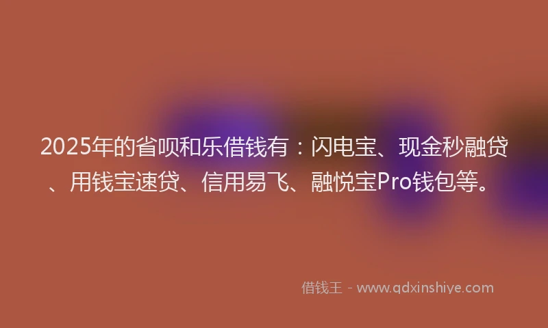 2025年的省呗和乐借钱有：闪电宝、现金秒融贷、用钱宝速贷、信用易飞、融悦宝Pro钱包等。