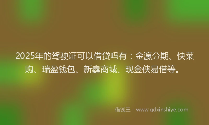 2025年的驾驶证可以借贷吗有：金瀛分期、快莱购、瑞盈钱包、新鑫商城、现金侠易借等。