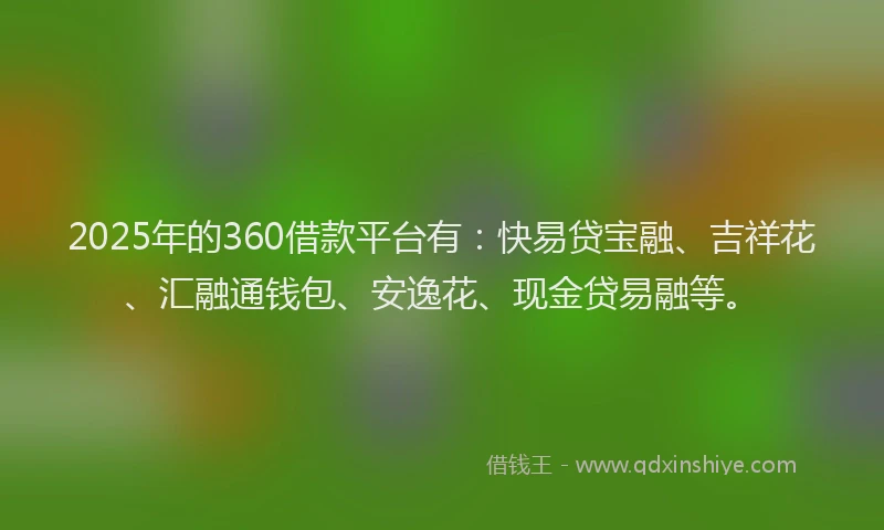 2025年的360借款平台有：快易贷宝融、吉祥花、汇融通钱包、安逸花、现金贷易融等。