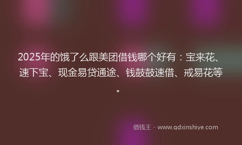 2025年的饿了么跟美团借钱哪个好有：宝来花、速下宝、现金易贷通途、钱鼓鼓速借、戒易花等。