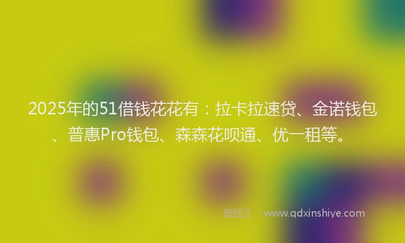 2025年的51借钱花花有：拉卡拉速贷、金诺钱包、普惠Pro钱包、森森花呗通、优一租等。