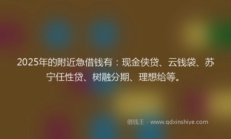 2025年的附近急借钱有:现金侠贷、云钱袋、苏宁任性贷、树融分期、理想给等。