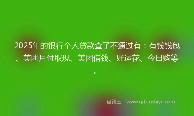 2025年的银行个人贷款查了不通过有:有钱钱包、美团月付取现、美团借钱、好运花、今日购等。